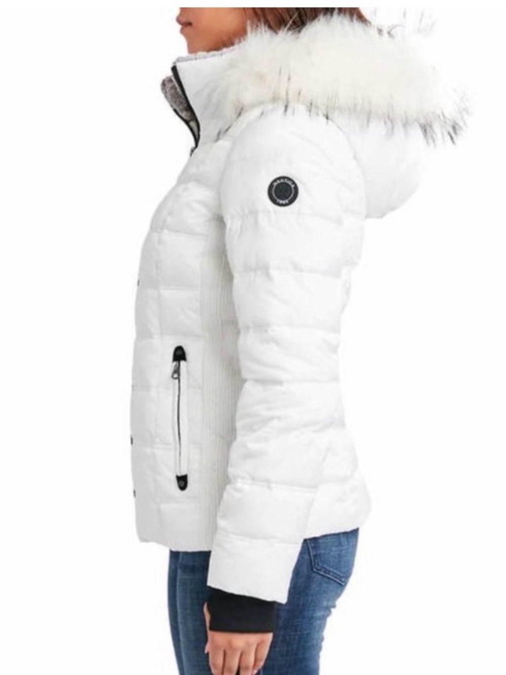 Nautica Women's White Faux Fur Trim Hooded Puffer Jacket